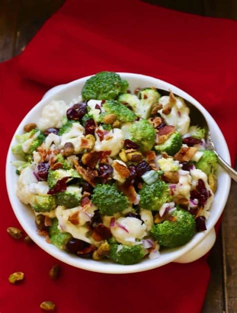 Broccoli-Cauliflower Salad with Cranberries | gritsandpinecones.com