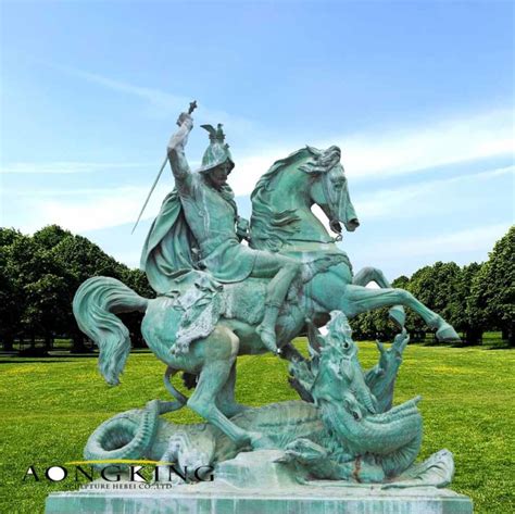 St george and the dragon sculpture - bronze statue - garden art sculpture