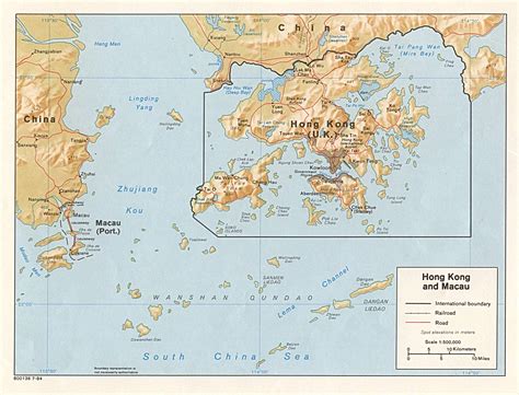 1Up Travel - Maps of china.Hong Kong and Macau [Shaded Relief Map] 1984 (273K)