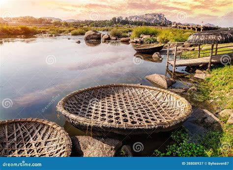 Boats near Hampi river stock image. Image of hampi, landscape - 38808937