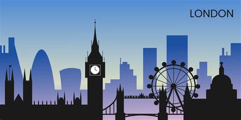 London skyline, silhouette of old and new city. Black silhouette and ...