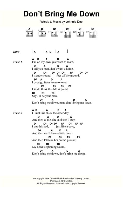 Don't Bring Me Down sheet music by The Pretty Things (Lyrics & Chords – 118021)