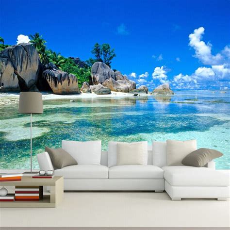 Custom Mural Wallpaper 3D Ocean Sea Beach Photo Background Non Woven ...