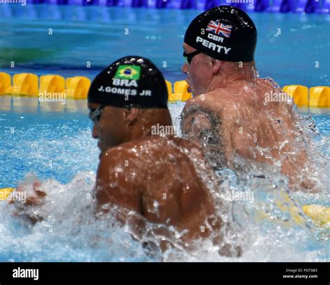 Budapest, Hungary - Jul 25, 2017. Competitive swimmer PEATY Adam (GBR) and GOMES JUNIOR Joao ...