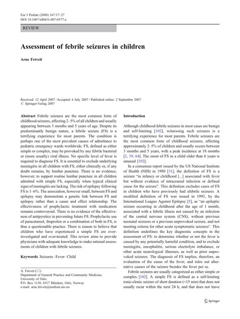 (PDF) Assessment of febrile seizures in children