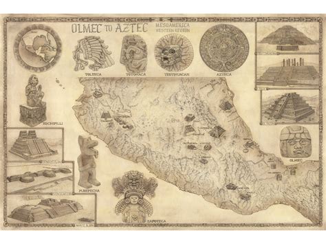 Mapa AZTECA Mapa artesanal azteca a OLMEC dibujado a mano - Etsy México