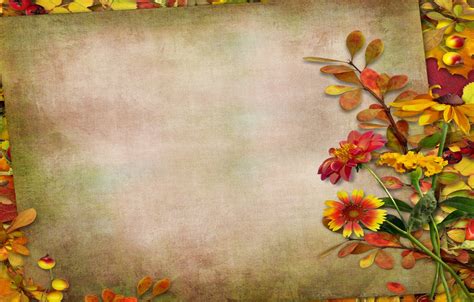 Wallpaper autumn, leaves, flowers, berries, vintage, background, autumn ...