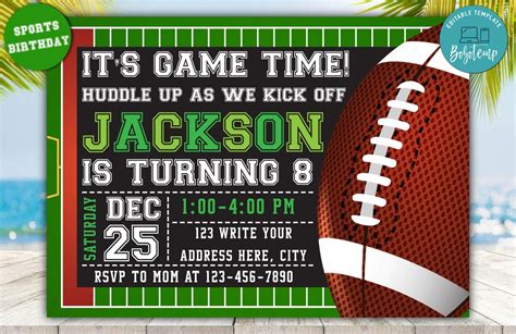 Editable Football Invitations Instant Download | Createpartylabels