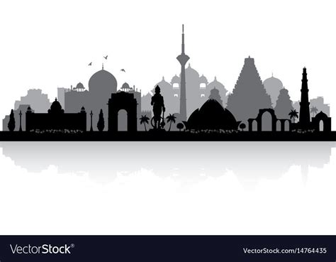 Delhi India city skyline vector silhouette illustration. Download a Free Preview or High Qua ...