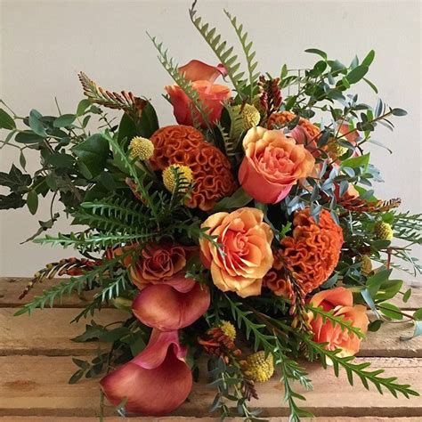 Autumnal shades - roses, calla, celosia bouquet Fall Wedding Flowers, Flower Bouquet Wedding ...