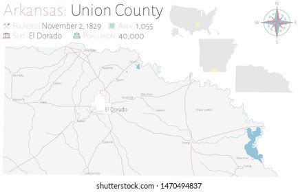 Large Detailed Map Union County Arkansas Stock Vector (Royalty Free ...