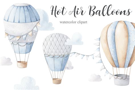 Watercolor Hot Air Balloons | Decorative Illustrations ~ Creative Market