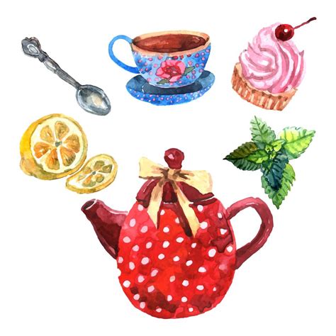 Watercolor Tea Set 469957 Vector Art at Vecteezy