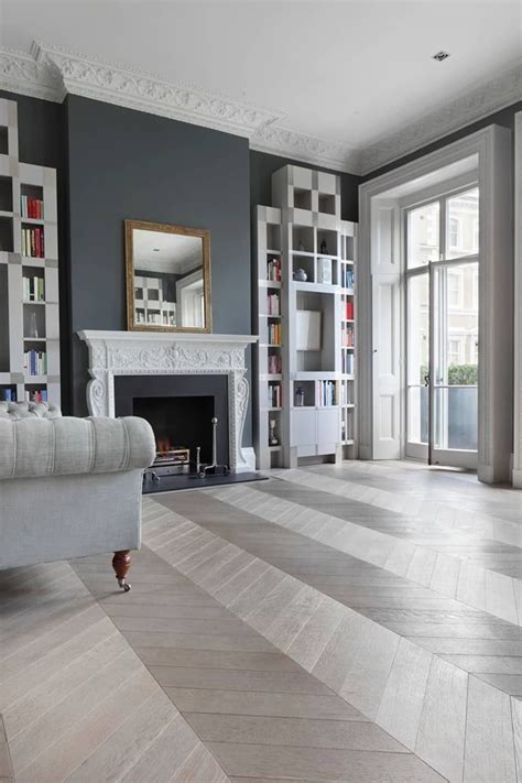 Ash grey chevron flooring homify classic style living room | homify | Floor design, Wood floor ...