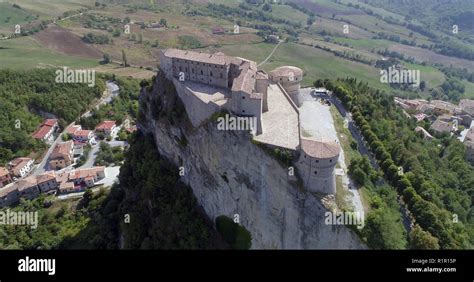 San Leo, Italy - Aerial view of the castle of San Leo, the prison ...