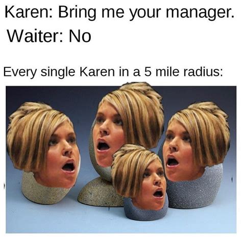 Karen: Bring me your manager. Waiter: No. Every single Karen in a 5 ...