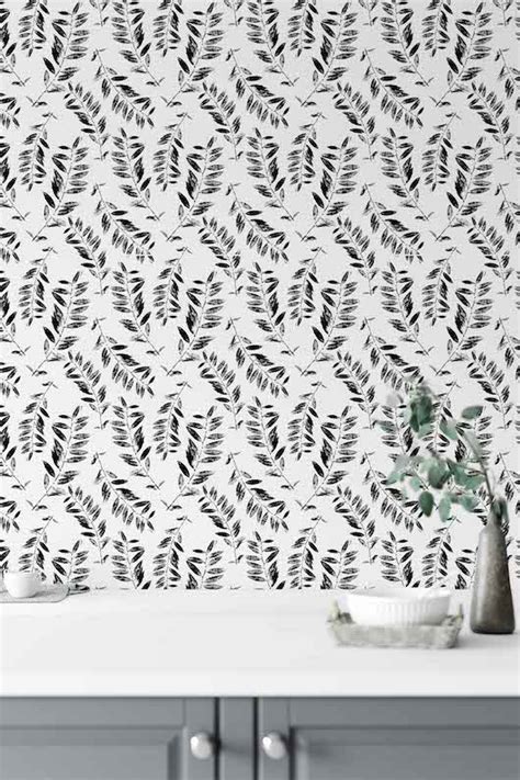 Black And White Leaves Peel And Stick Wallpaper | Wallflorashop.com