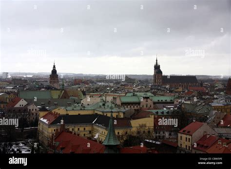 krakow cracow winter top view roofs Stock Photo - Alamy