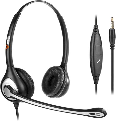 Wantek Wired Cell Phone Headset Dual with Noise Cancelling Mic, 3.5mm Phone Headset for iPhone ...
