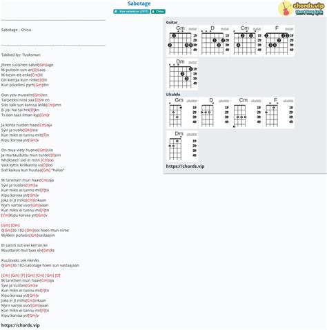 Chord: Sabotage - tab, song lyric, sheet, guitar, ukulele | chords.vip