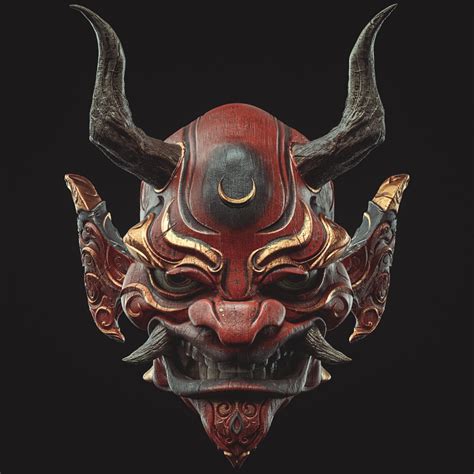 ArtStation - Oni Mask , Jacques Leyreloup Japanese Demon Mask, Japanese Hannya Mask, Hannya ...