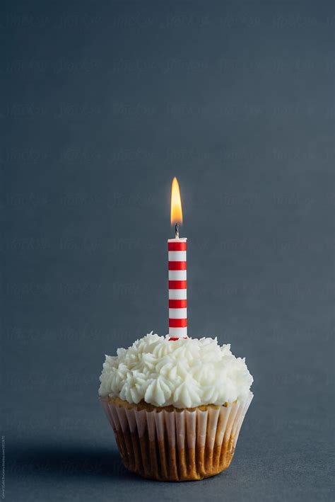 "Cupcake With Birthday Candle On A Charcoal Background" by Stocksy ...