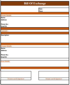 Format of Bills of Exchange for Free Download