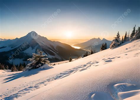 白い雪山の冬の美しい自然の背景イラストに沈む夕日, 冬, 雪, 山背景壁紙画像素材無料ダウンロード - Pngtree