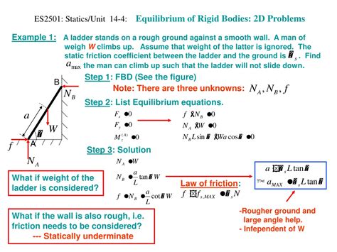 PPT - ES2501: Statics/Unit 14-1: Equilibrium of Rigid Bodies: 2D Problems PowerPoint ...