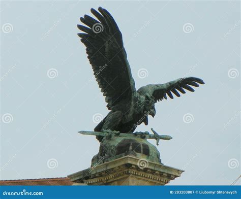 Hungary, Budapest, a Statue of the Turul on Buda Castle Hill Stock ...