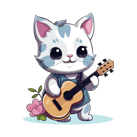 Premium Vector | Cat playing guitar cartoon illustration