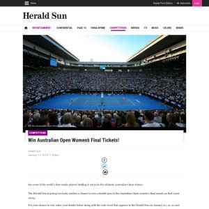 Win Australian Open Women’s Final Tickets - Herald Sun