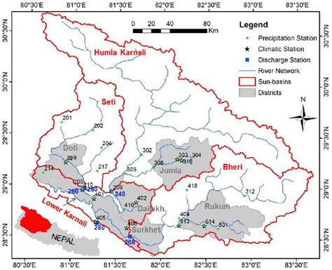 Location of Karnali River Basin in Nepal and hydro-meteorological ...