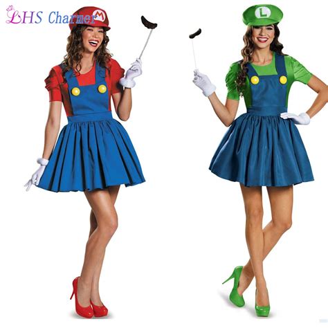 1X Super Mario Kostuum vrouw Cartoon Cosplay Sexy Loodgieter Rood groen Kostuum Mario Fantasia ...