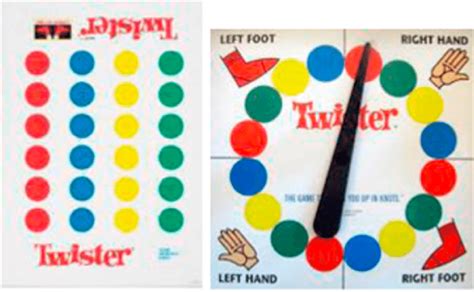 Pictures of a standard Twister mat and Twister spinner. The anatomical ...