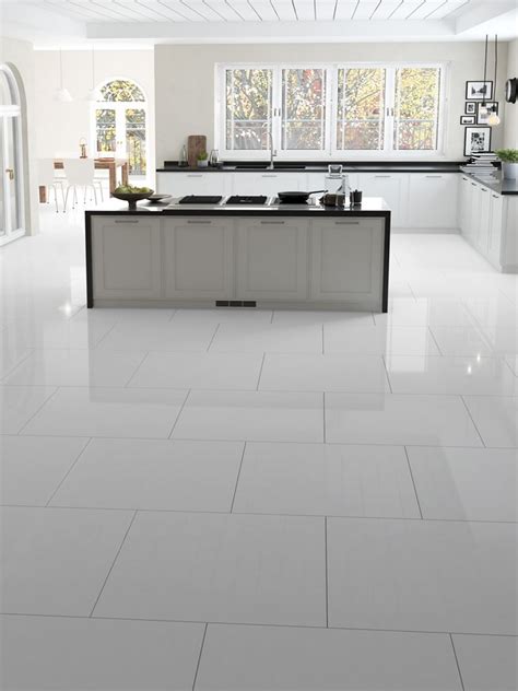 Everest White Gloss Tile - 600x600mm | White kitchen floor, White tile ...