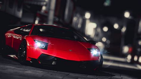 HD wallpaper: Red Lamborghini supercar front view, city night | Wallpaper Flare