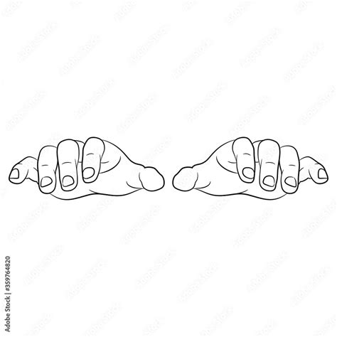 Front view of two human hands in typing gesture. Cartoon style. Black and white linear ...