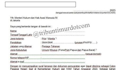 Format Surat Lamaran dan Surat Pernyataan 12 Poin CPNS Kemenkumham 2023 ...