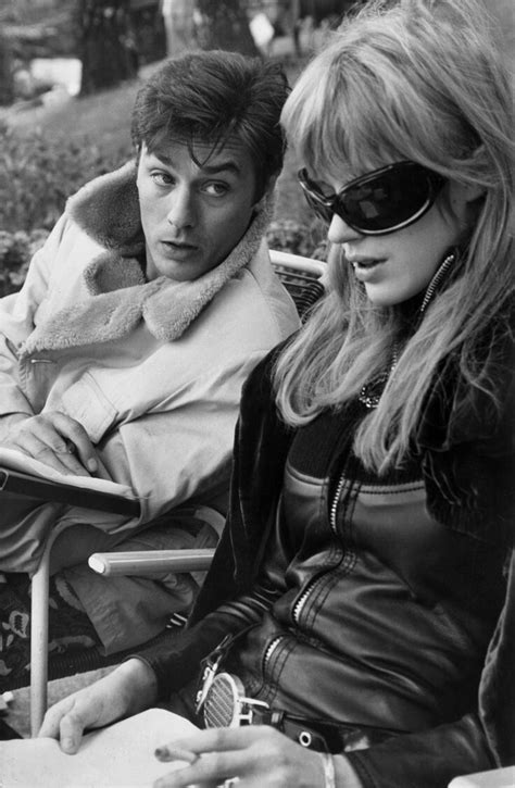 Alain Delon and Marianne Faithfull on the set of "The Girl on a Motorcycle" (Jack Cardiff, 1968 ...