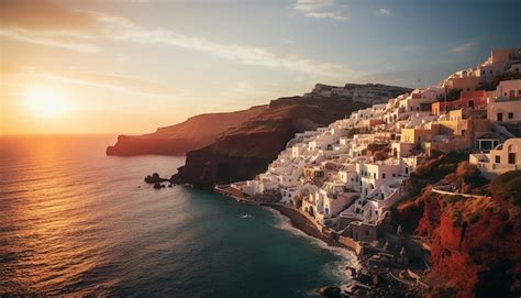 Premium AI Image | Sunset in santorini photoshoot