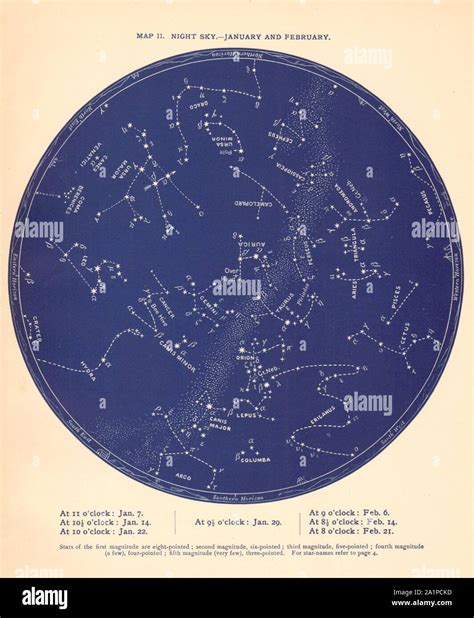 STAR MAP II. The Night Sky. January-February. Astronomy. PROCTOR 1887 ...