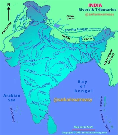 Map of major rivers in India and their tributaries | Indian river map, Map, India map