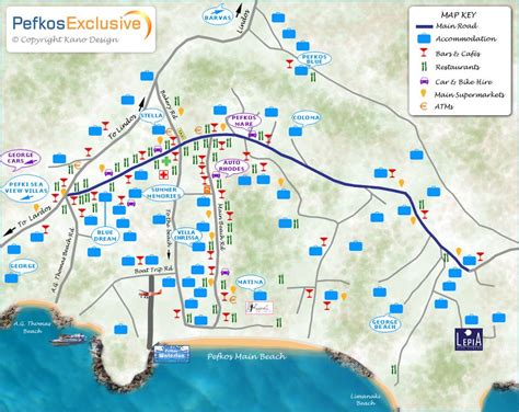 Map of Pefkos, Rhodes | Map, Holiday places, Rhodes