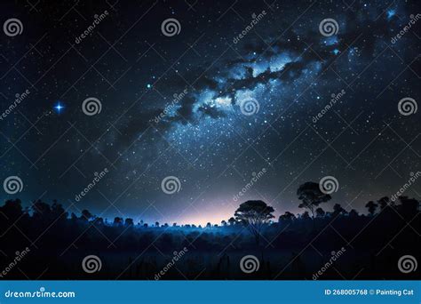 Starfield Night Sky With Tree Silhouettes Stock Photo | CartoonDealer.com #45994116