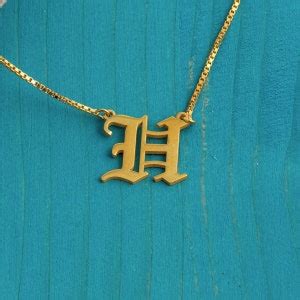 Old English Initial Necklace Old English Necklace Custom Name Jewelry Old English Font Old ...