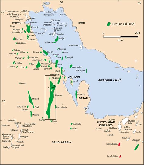 Map showing the Ghawar field (black box). Approximate location of the... | Download Scientific ...