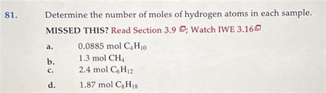 Solved Determine the number of moles of hydrogen atoms in | Chegg.com