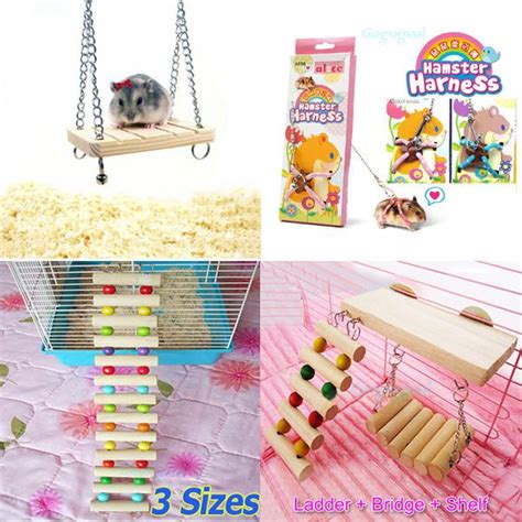 Wooden Mouse Rat Bird Hanging Ladder Bridge Hamster Swing Harness Lead Leash Toy | Animais