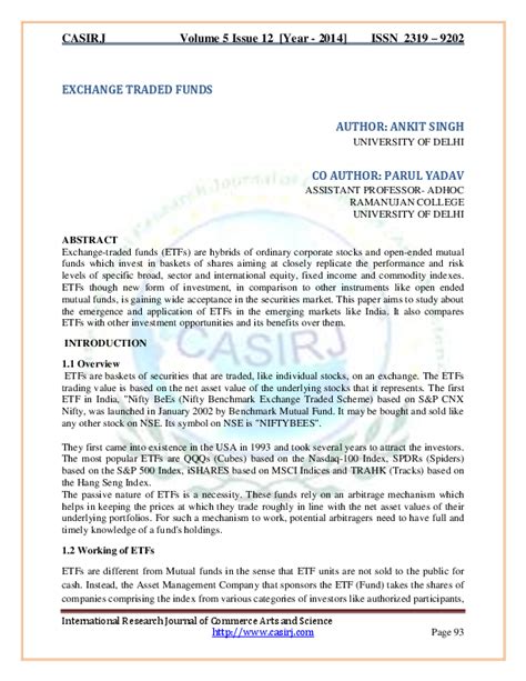 (PDF) EXCHANGE TRADED FUNDS | International Research Journal Commerce ...